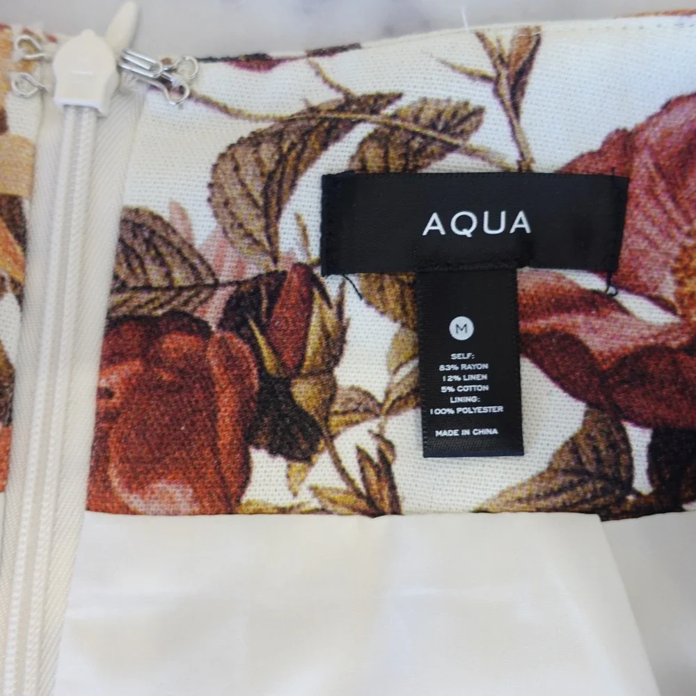 AQUA‎ Floral High Waisted Linen Shorts Womens M White Multi Summer Boho Chic NWT